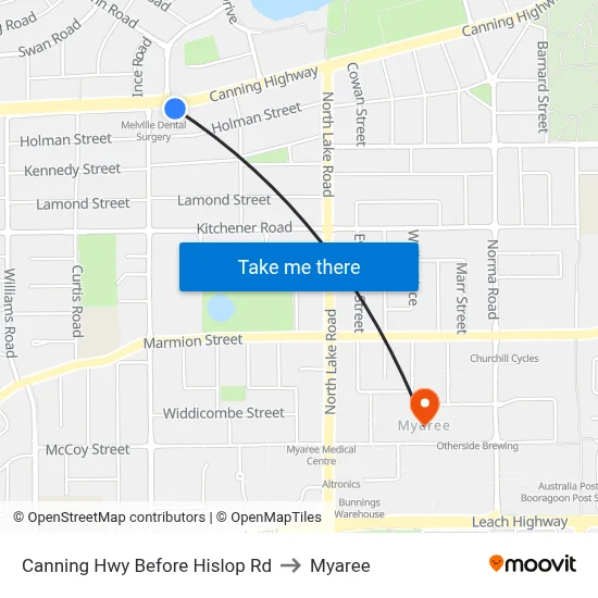 Canning Hwy Before Hislop Rd to Myaree map
