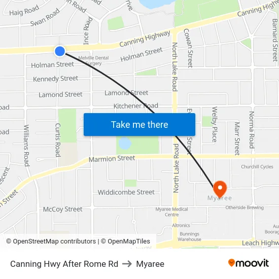 Canning Hwy After Rome Rd to Myaree map