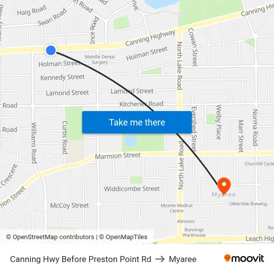 Canning Hwy Before Preston Point Rd to Myaree map