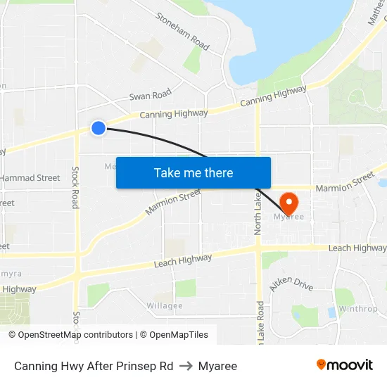 Canning Hwy After Prinsep Rd to Myaree map
