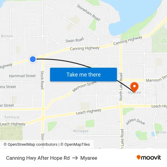 Canning Hwy After Hope Rd to Myaree map