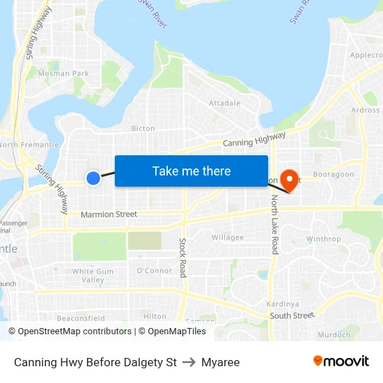 Canning Hwy Before Dalgety St to Myaree map