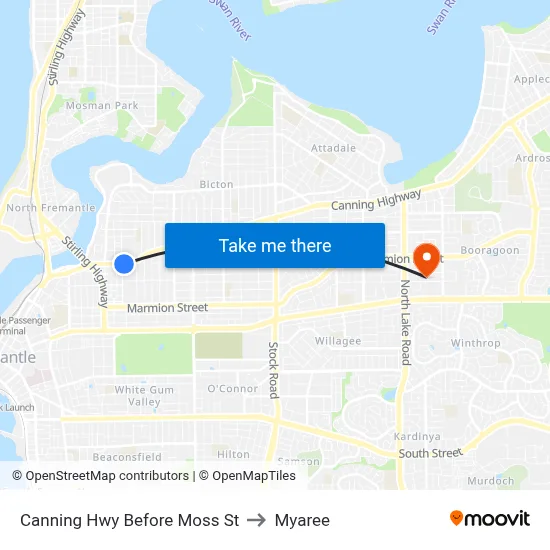 Canning Hwy Before Moss St to Myaree map