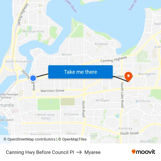 Canning Hwy Before Council Pl to Myaree map