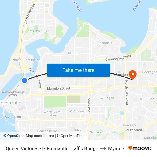 Queen Victoria St - Fremantle Traffic Bridge to Myaree map