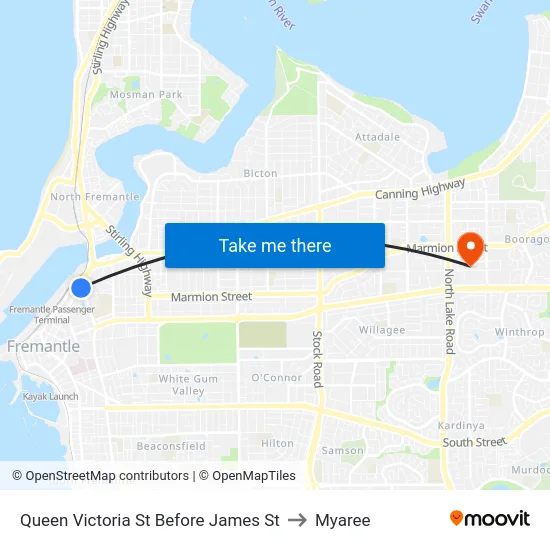 Queen Victoria St Before James St to Myaree map