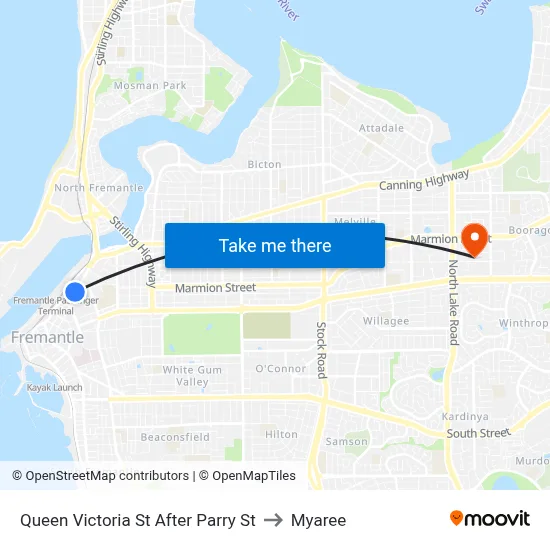 Queen Victoria St After Parry St to Myaree map