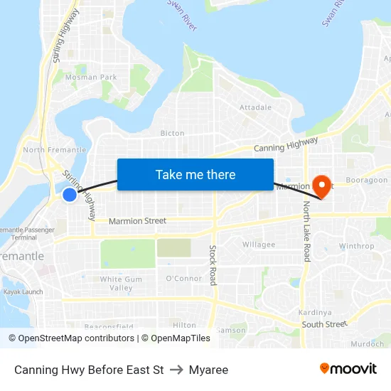 Canning Hwy Before East St to Myaree map