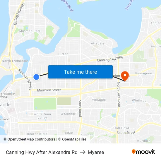Canning Hwy After Alexandra Rd to Myaree map