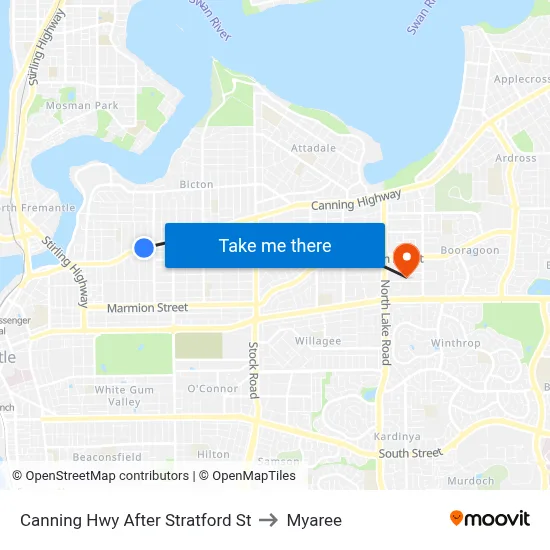 Canning Hwy After Stratford St to Myaree map