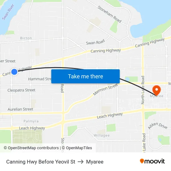 Canning Hwy Before Yeovil St to Myaree map