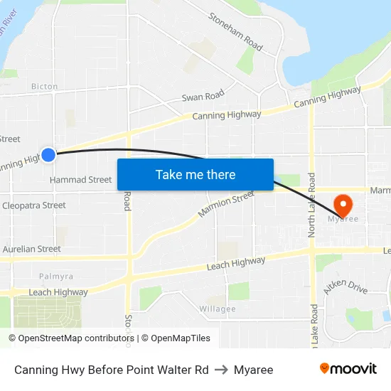 Canning Hwy Before Point Walter Rd to Myaree map