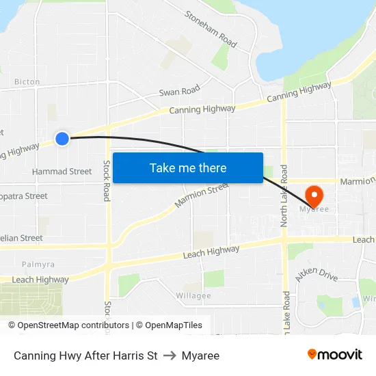 Canning Hwy After Harris St to Myaree map