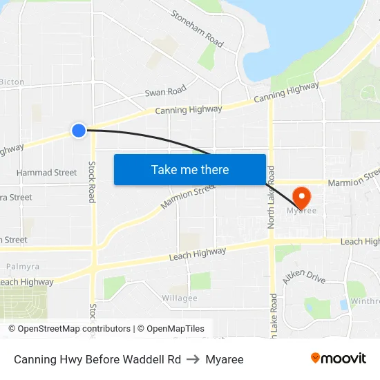 Canning Hwy Before Waddell Rd to Myaree map