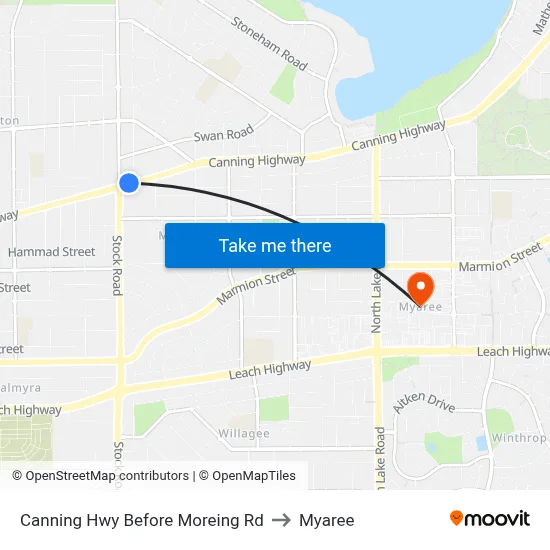 Canning Hwy Before Moreing Rd to Myaree map