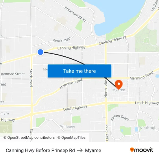 Canning Hwy Before Prinsep Rd to Myaree map
