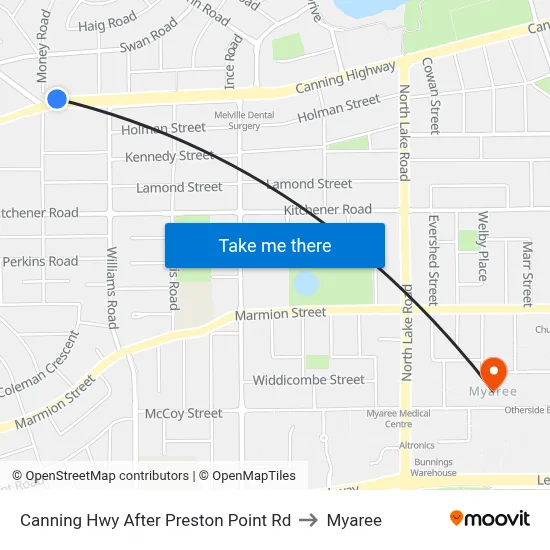 Canning Hwy After Preston Point Rd to Myaree map