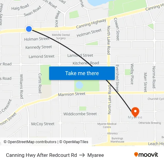 Canning Hwy After Redcourt Rd to Myaree map
