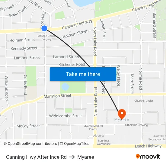 Canning Hwy After Ince Rd to Myaree map