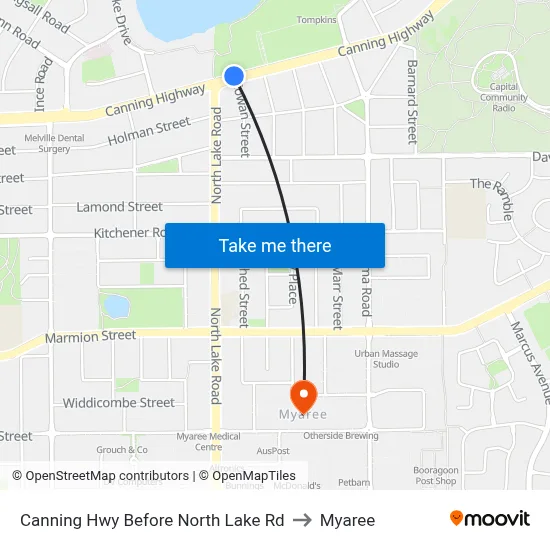 Canning Hwy Before North Lake Rd to Myaree map