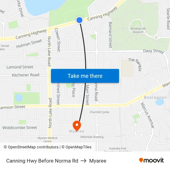 Canning Hwy Before Norma Rd to Myaree map
