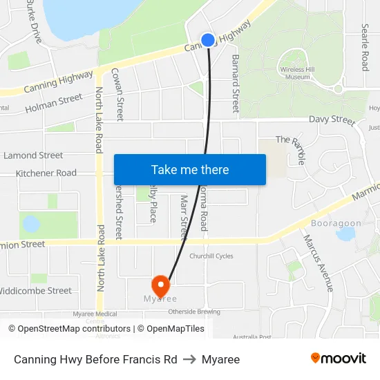 Canning Hwy Before Francis Rd to Myaree map