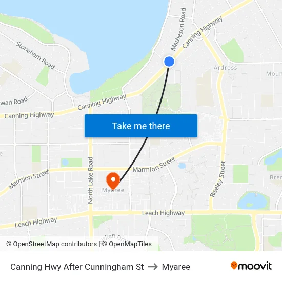 Canning Hwy After Cunningham St to Myaree map