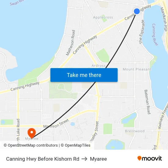 Canning Hwy Before Kishorn Rd to Myaree map