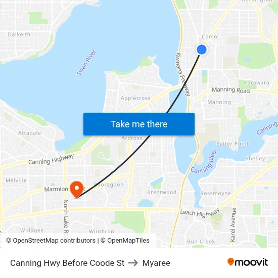 Canning Hwy Before Coode St to Myaree map