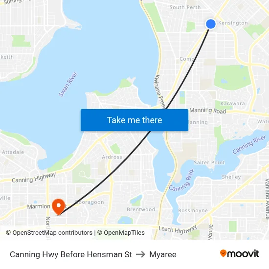 Canning Hwy Before Hensman St to Myaree map