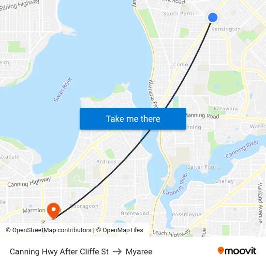 Canning Hwy After Cliffe St to Myaree map