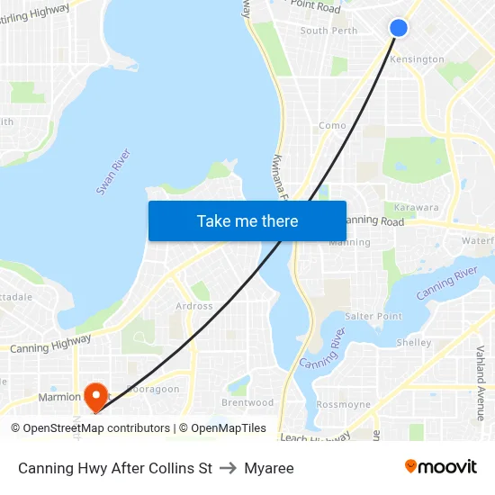 Canning Hwy After Collins St to Myaree map