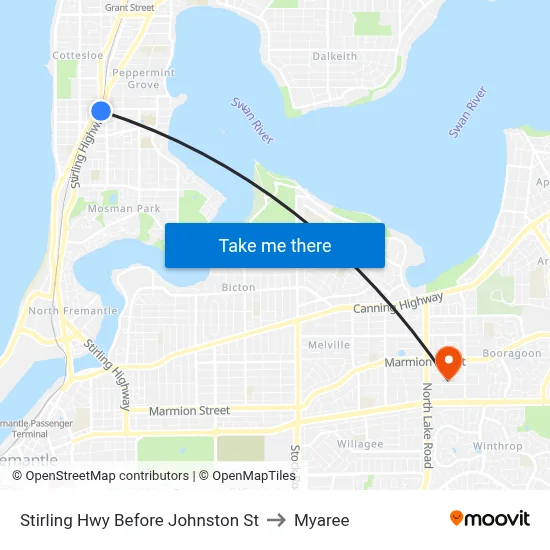 Stirling Hwy Before Johnston St to Myaree map