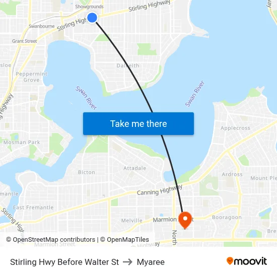 Stirling Hwy Before Walter St to Myaree map