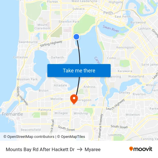 Mounts Bay Rd After Hackett Dr to Myaree map