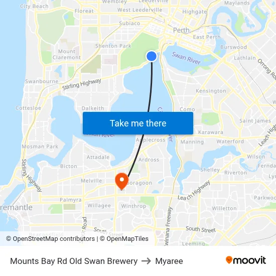 Mounts Bay Rd Old Swan Brewery to Myaree map