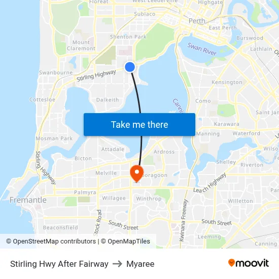 Stirling Hwy After Fairway to Myaree map