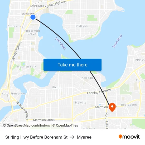 Stirling Hwy Before Boreham St to Myaree map