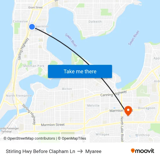 Stirling Hwy Before Clapham Ln to Myaree map