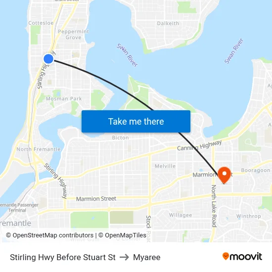 Stirling Hwy Before Stuart St to Myaree map
