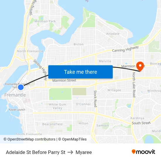 Adelaide St Before Parry St to Myaree map