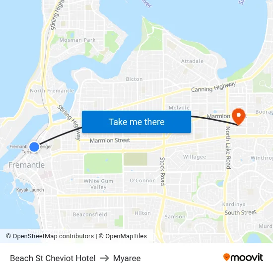 Beach St Cheviot Hotel to Myaree map