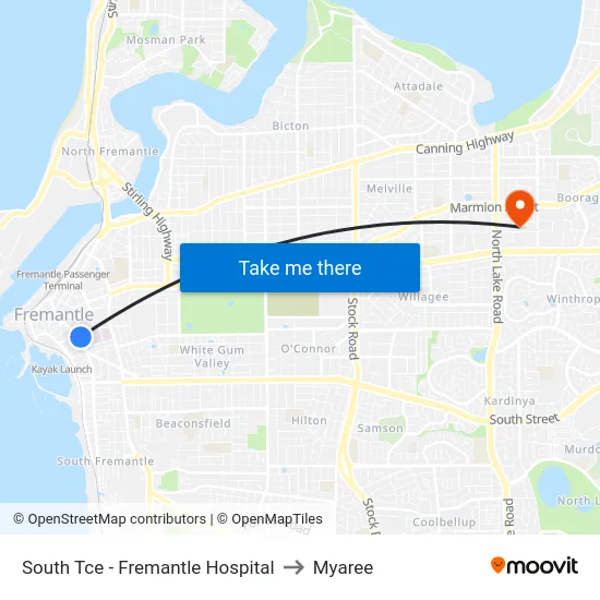 South Tce - Fremantle Hospital to Myaree map