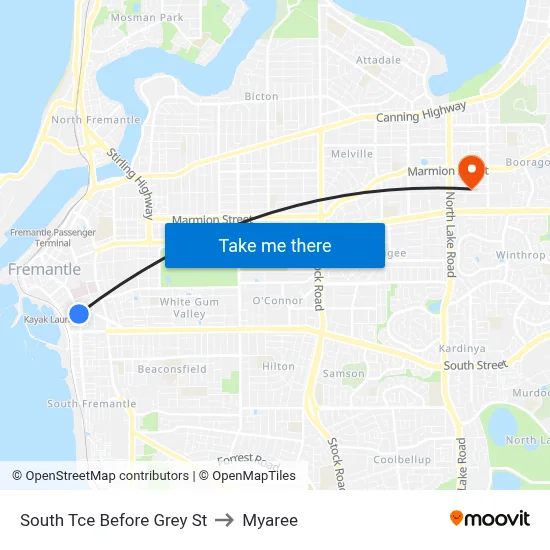 South Tce Before Grey St to Myaree map