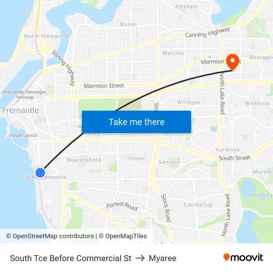 South Tce Before Commercial St to Myaree map
