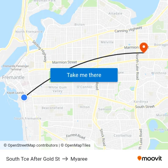 South Tce After Gold St to Myaree map
