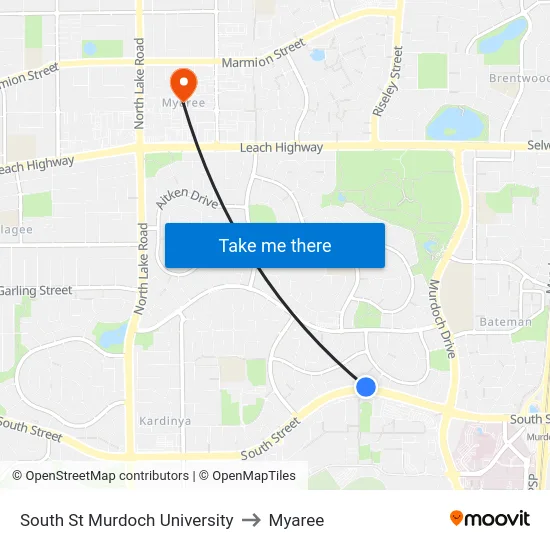 South St Murdoch University to Myaree map