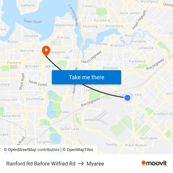 Ranford Rd Before Wilfred Rd to Myaree map