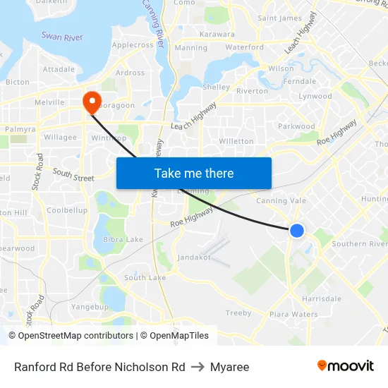 Ranford Rd Before Nicholson Rd to Myaree map