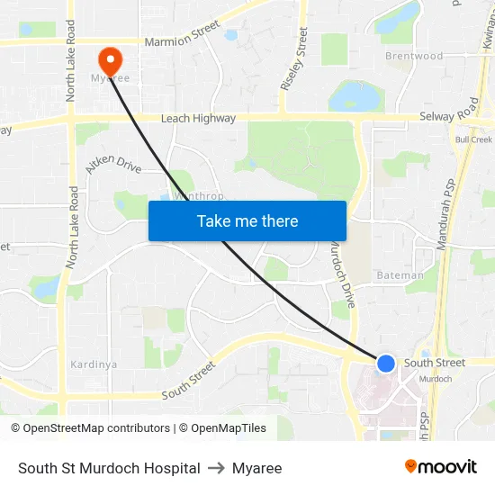 South St Murdoch Hospital to Myaree map